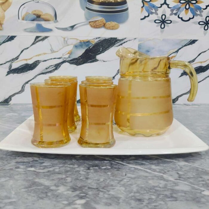 Golden Frosted Tall Glass Set with Pitcher