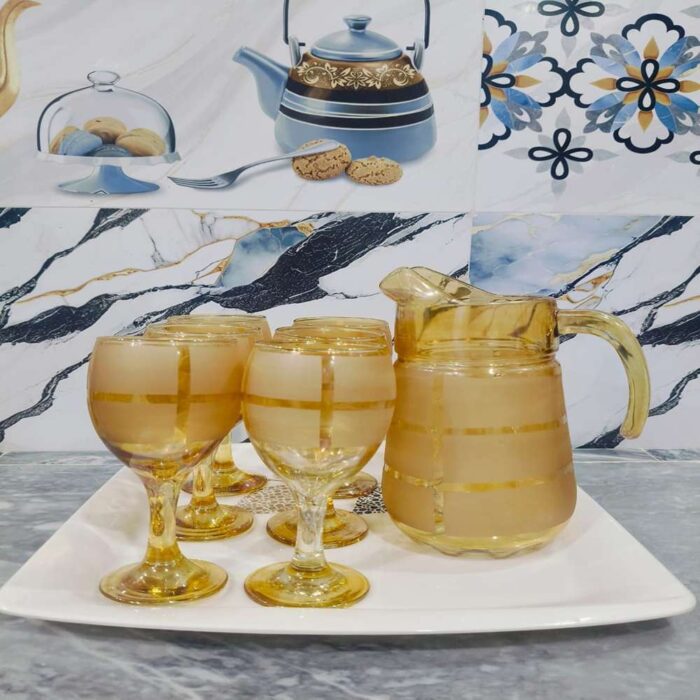 Golden Frosted Wine Glass Set with Pitcher